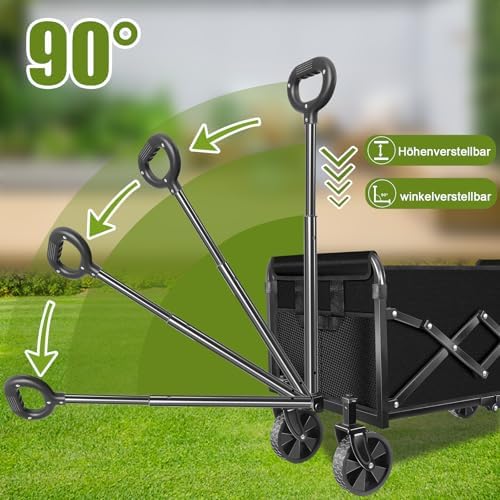 SURFOU Bollerwagen faltbar, 160kg belastbar & 120L Volumen | Mit 360° All-Terrain Reifen | Robustes Stahlchassis & Wette